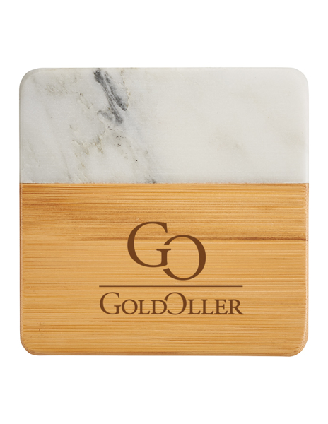 Picture of Marble and Bamboo Coaster Set